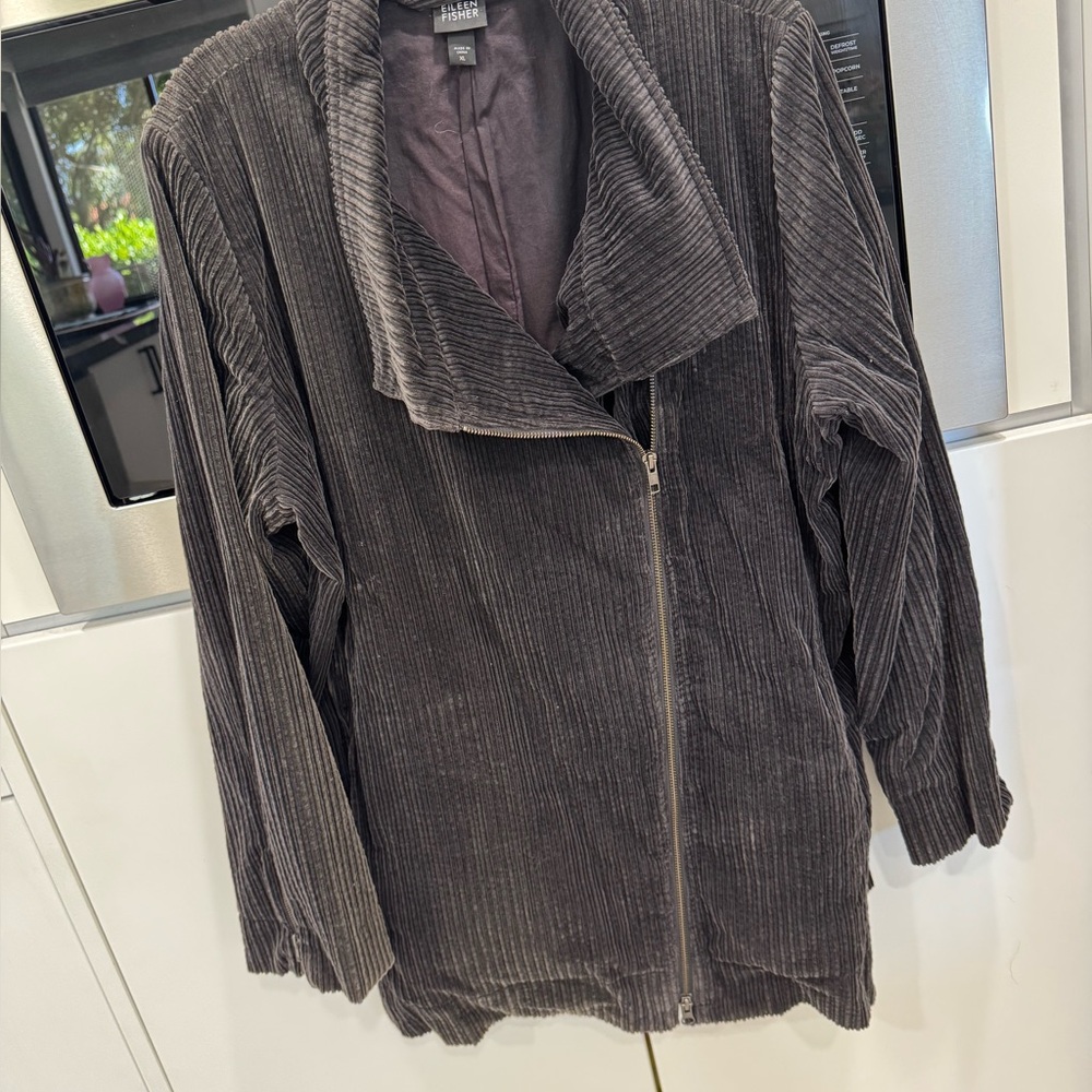 Women's Gray Corduroy Jacket Eileen fisher  moto xl